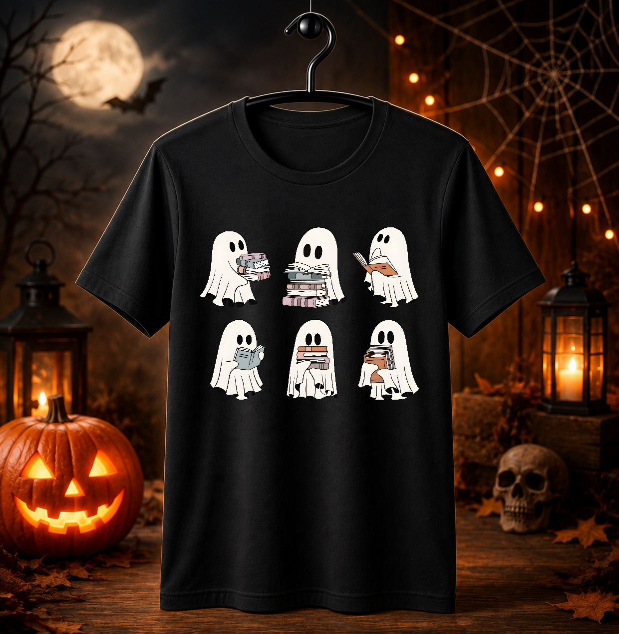 Ghost Reading Books Shirt, Halloween Teacher Gift, Ghost Reading Book Sweater, Spooky Season Trendy Shirt, Halloween Ghost