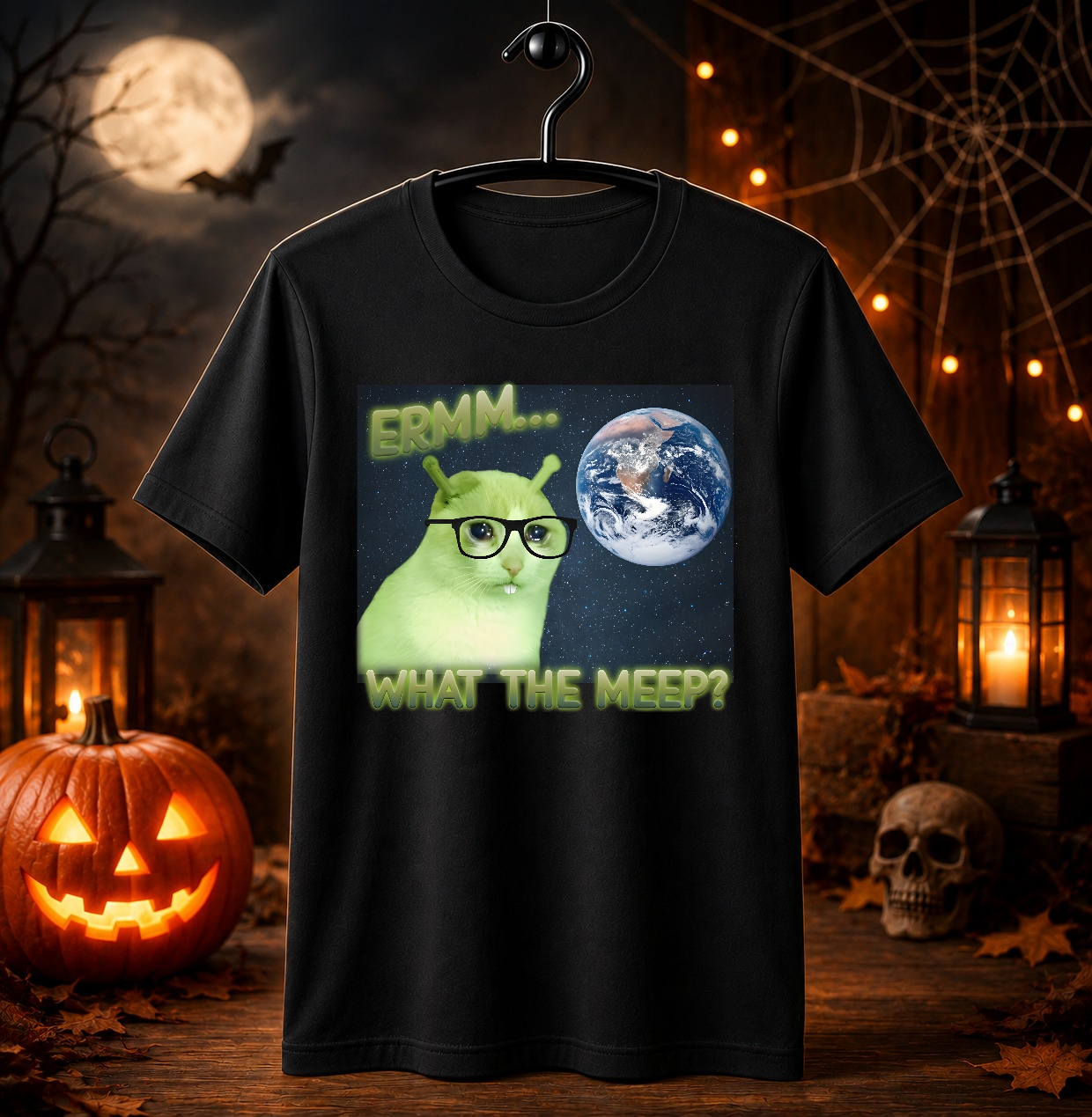 Erm What the Meep Funny Alien Cat Meme Tee Shirt Gift for Woman and Man, Brainrot T-shirt, Silly Cats Tshirt, Oddly Specific Dank Memes Tees